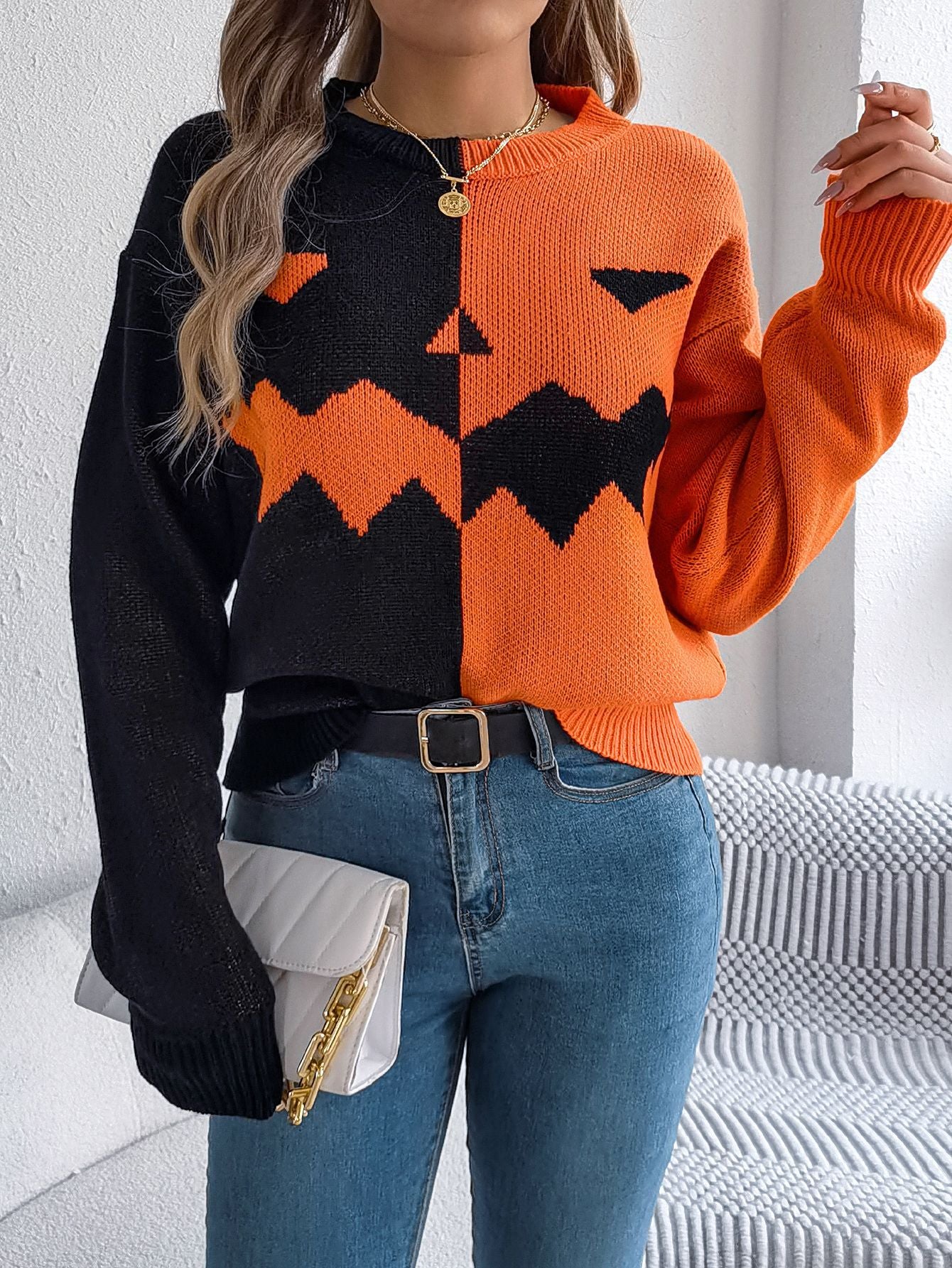 Carved Grin | Jack-o'-Lantern Halloween Sweater For Women