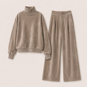 Isabelle Cooper | Ensemble deux pièces en velours côtelé couleur taupe à jambes larges