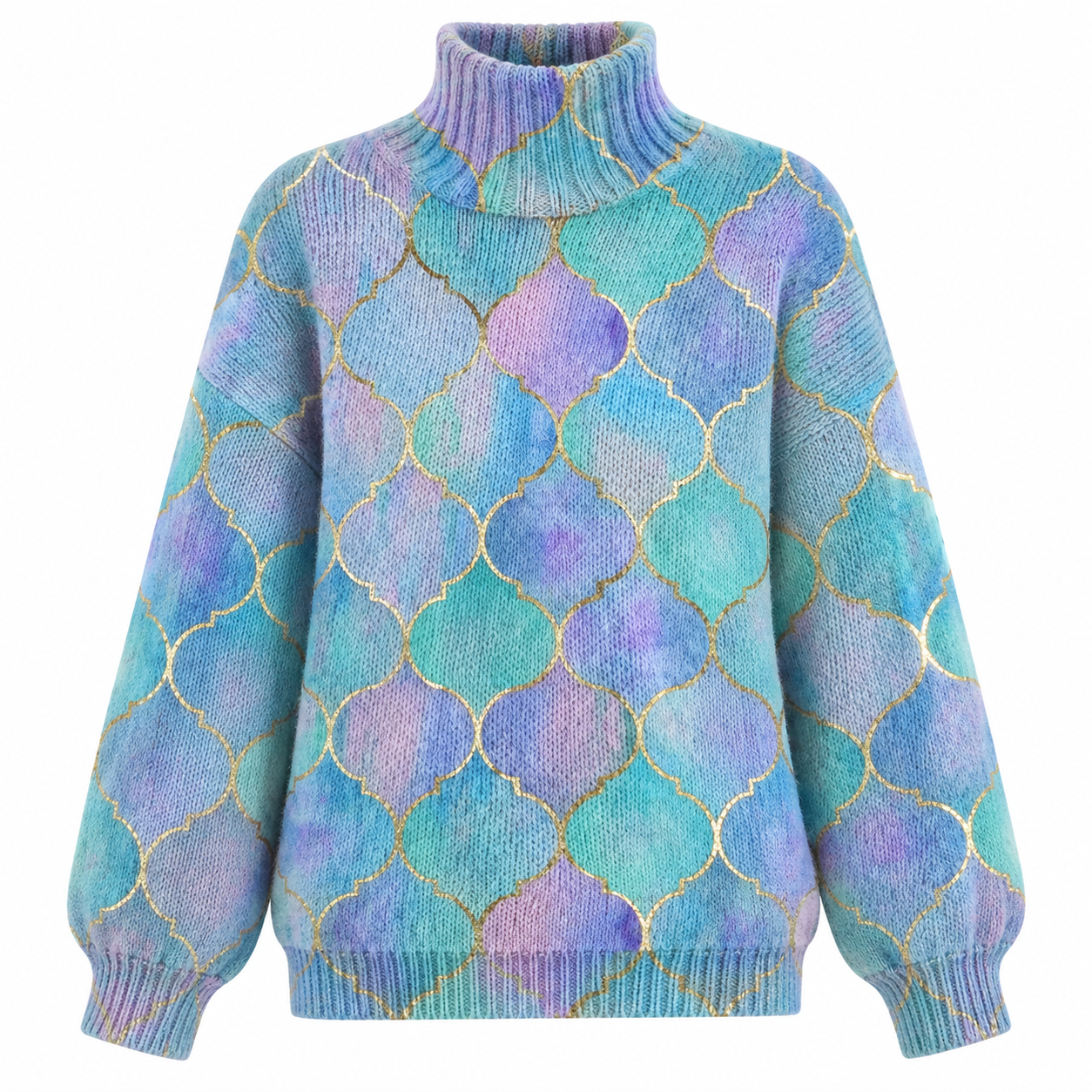 Isla Fairbanks | Turquoise Quatrefoil Turtleneck Sweater