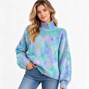 Isla Fairbanks | Turquoise Quatrefoil Turtleneck Sweater