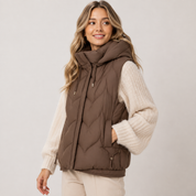 Isla Lawson | Hooded Quilted Gilet in Warm Coffee Brown