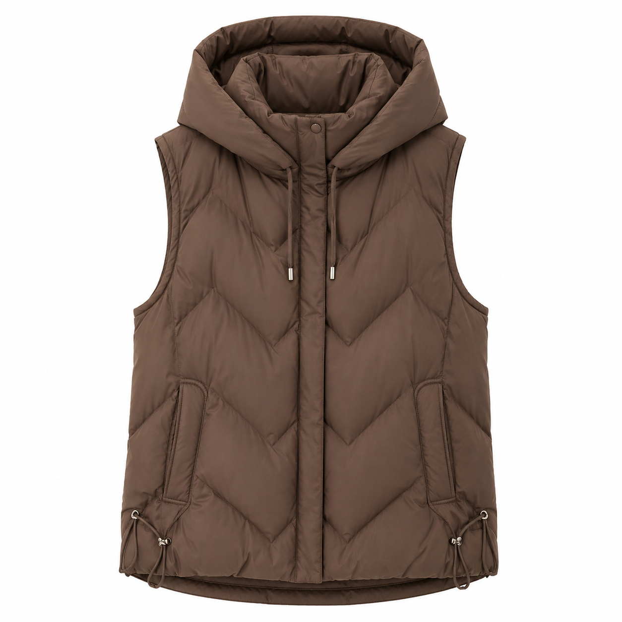 Isla Lawson | Hooded Quilted Gilet in Warm Coffee Brown