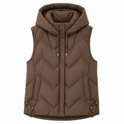 Isla Lawson | Hooded Quilted Gilet in Warm Coffee Brown
