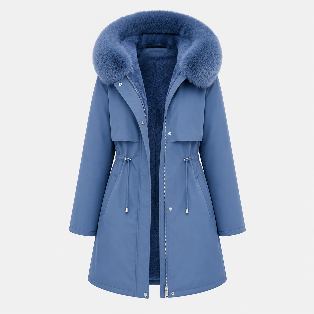 Josephine Fairfax | Blue Faux Fur Hood Longline Puffer Coat