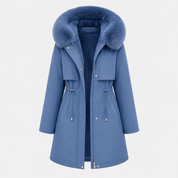 Josephine Fairfax | Blue Faux Fur Hood Longline Puffer Coat