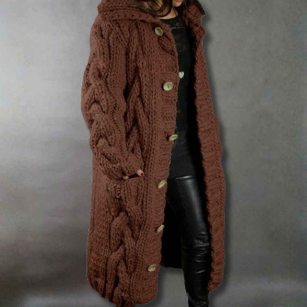 Naomi Pargeter | Chunky Cable Knit Coat With Hood