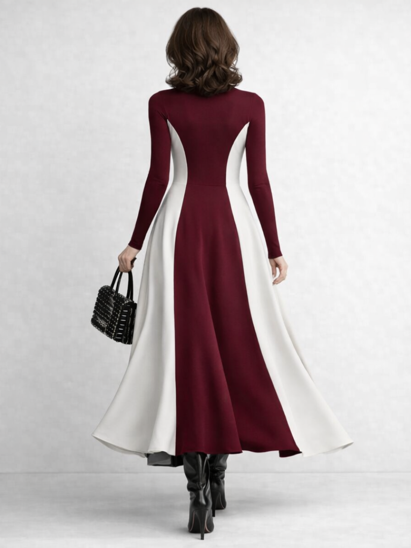 Verity Hammond | Black & Cream Colour Block Turtleneck Maxi Dress
