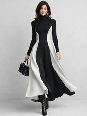 Verity Hammond | Black & Cream Colour Block Turtleneck Maxi Dress