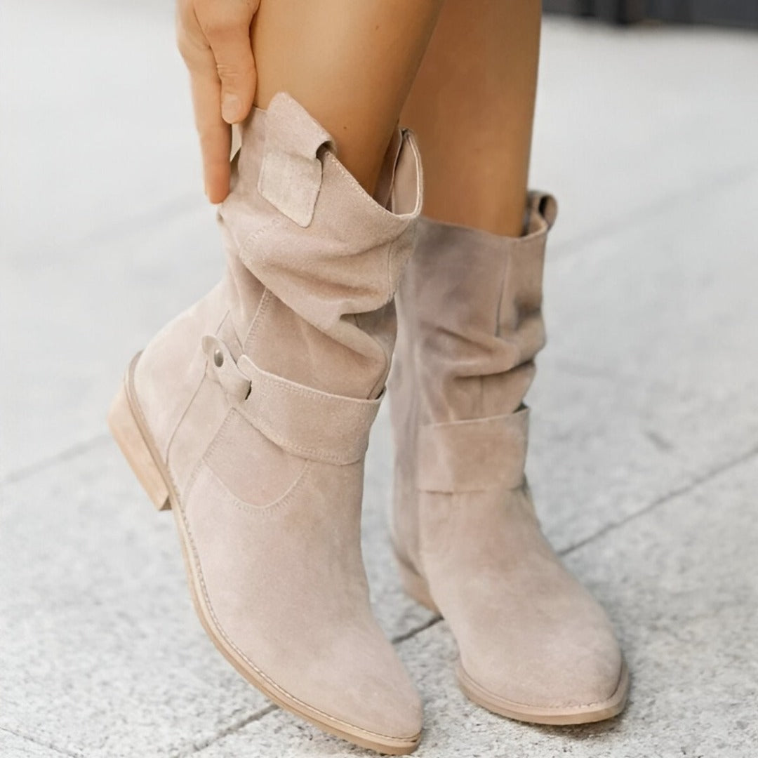 Matilda Jones | Slouchy Faux Suede Ankle Boots in Taupe