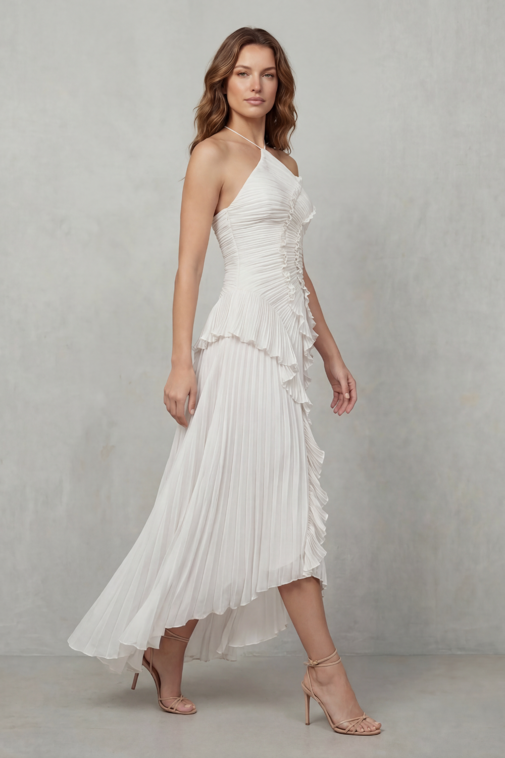 Arabella Wells | Pleated Halter Maxi Dress in Dusty Lilac