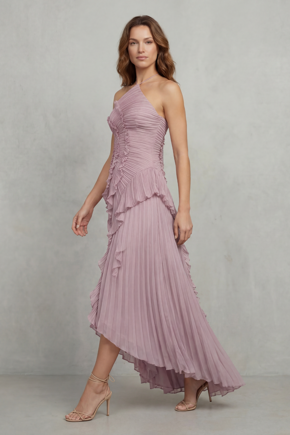 Arabella Wells | Pleated Halter Maxi Dress in Dusty Lilac