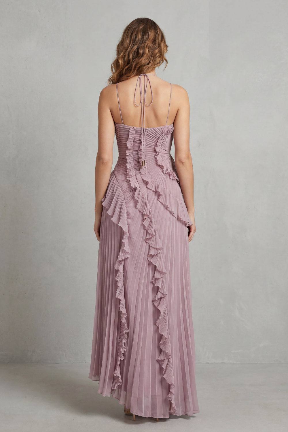 Arabella Wells | Pleated Halter Maxi Dress in Dusty Lilac