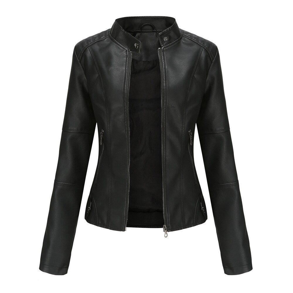Dominique Ferrara | Slim Fit Black Faux Leather Biker Jacket
