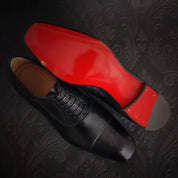 Dorian Whitfield | Navy Blue Oxford Cap Toe Dress Shoes for Men