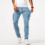 Leonardo Vieri | Slim Fit Grey Cargo Jeans for Men