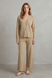 Olivia Turner | Cream Wide-Leg Knit Co-ord Set with Gold Buttons