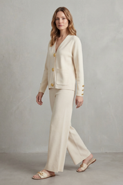 Olivia Turner | Cream Wide-Leg Knit Co-ord Set with Gold Buttons