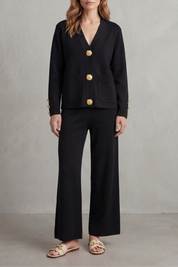 Olivia Turner | Cream Wide-Leg Knit Co-ord Set with Gold Buttons