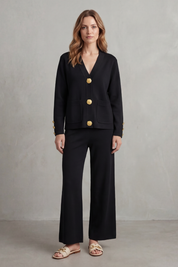Olivia Turner | Cream Wide-Leg Knit Co-ord Set with Gold Buttons