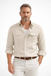 Edouard Valmontier | Black Linen Shirt for Men with Chest Pockets
