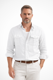 Edouard Valmontier | Black Linen Shirt for Men with Chest Pockets