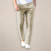 Luca Bellini | White Linen Drawstring Trousers for Men