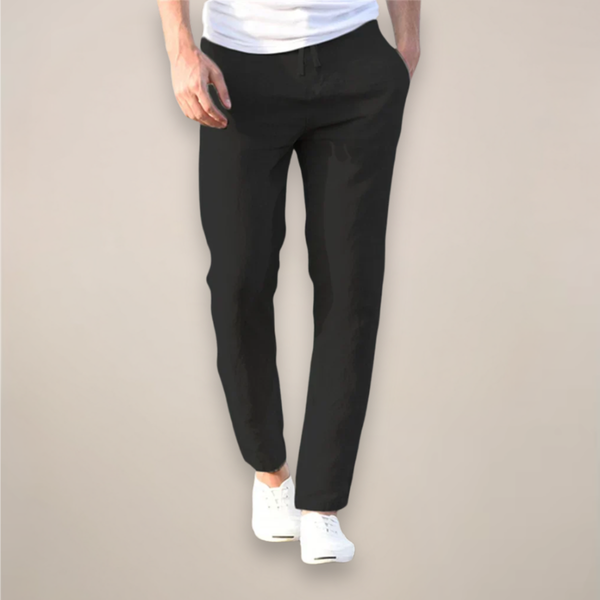 Luca Bellini | White Linen Drawstring Trousers for Men