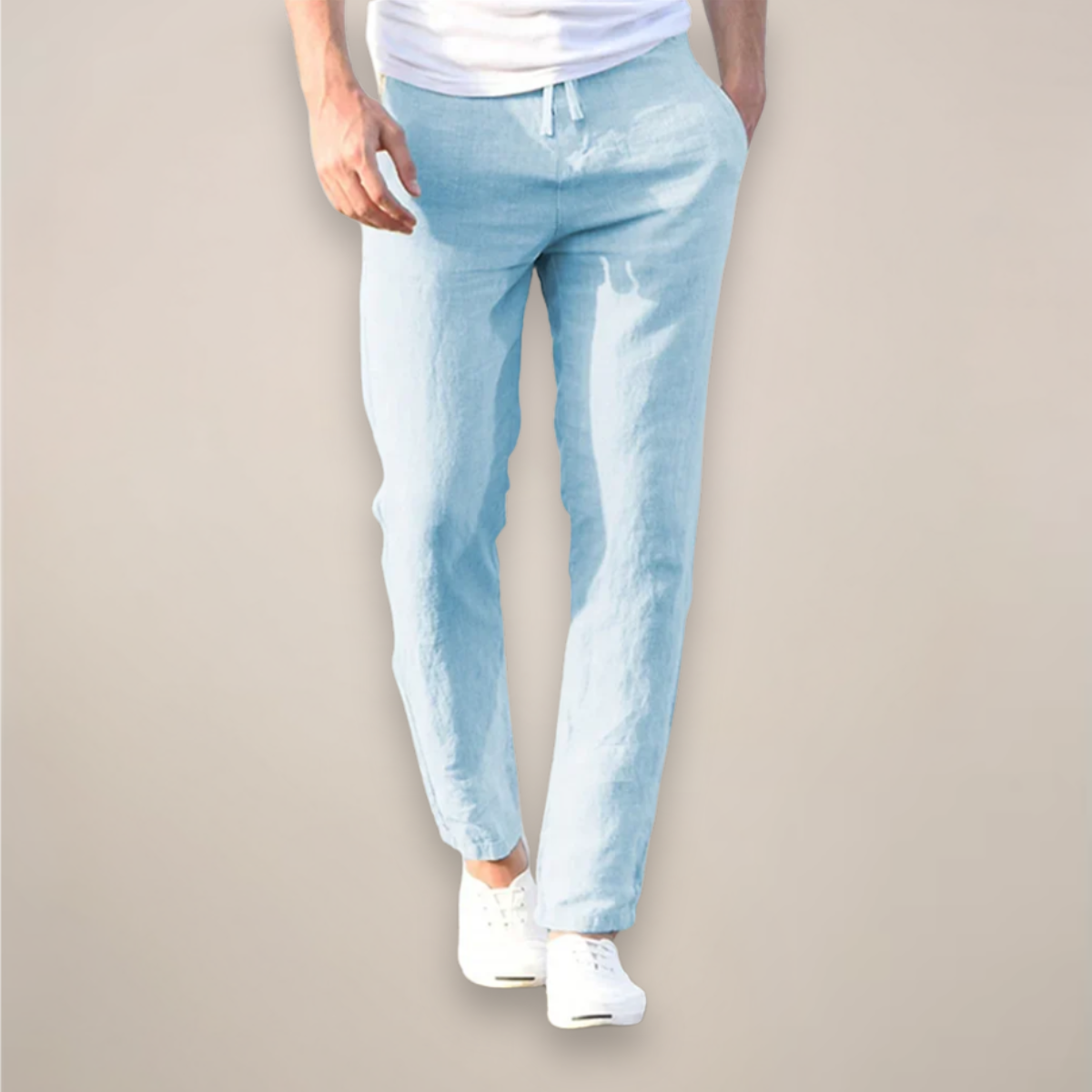 Luca Bellini | White Linen Drawstring Trousers for Men