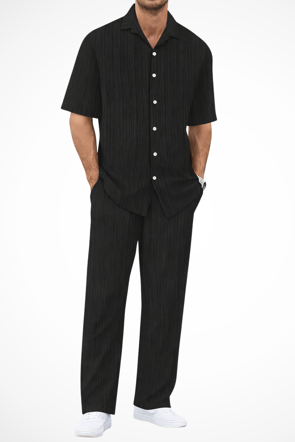 Dorian Ashworth | Black Stripe Relaxed Co-Ord Set for Men
