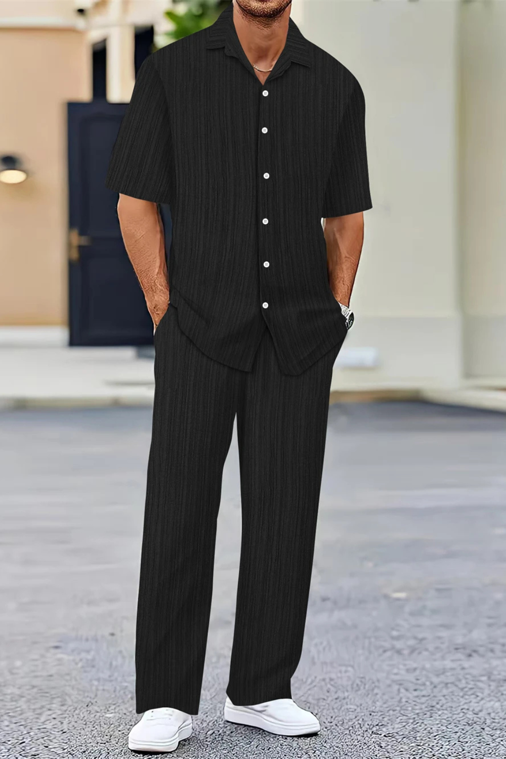 Dorian Ashworth | Black Stripe Relaxed Co-Ord Set for Men