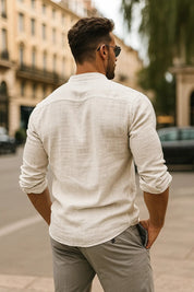 Luca Moretti | Linen Collarless Shirt For Men