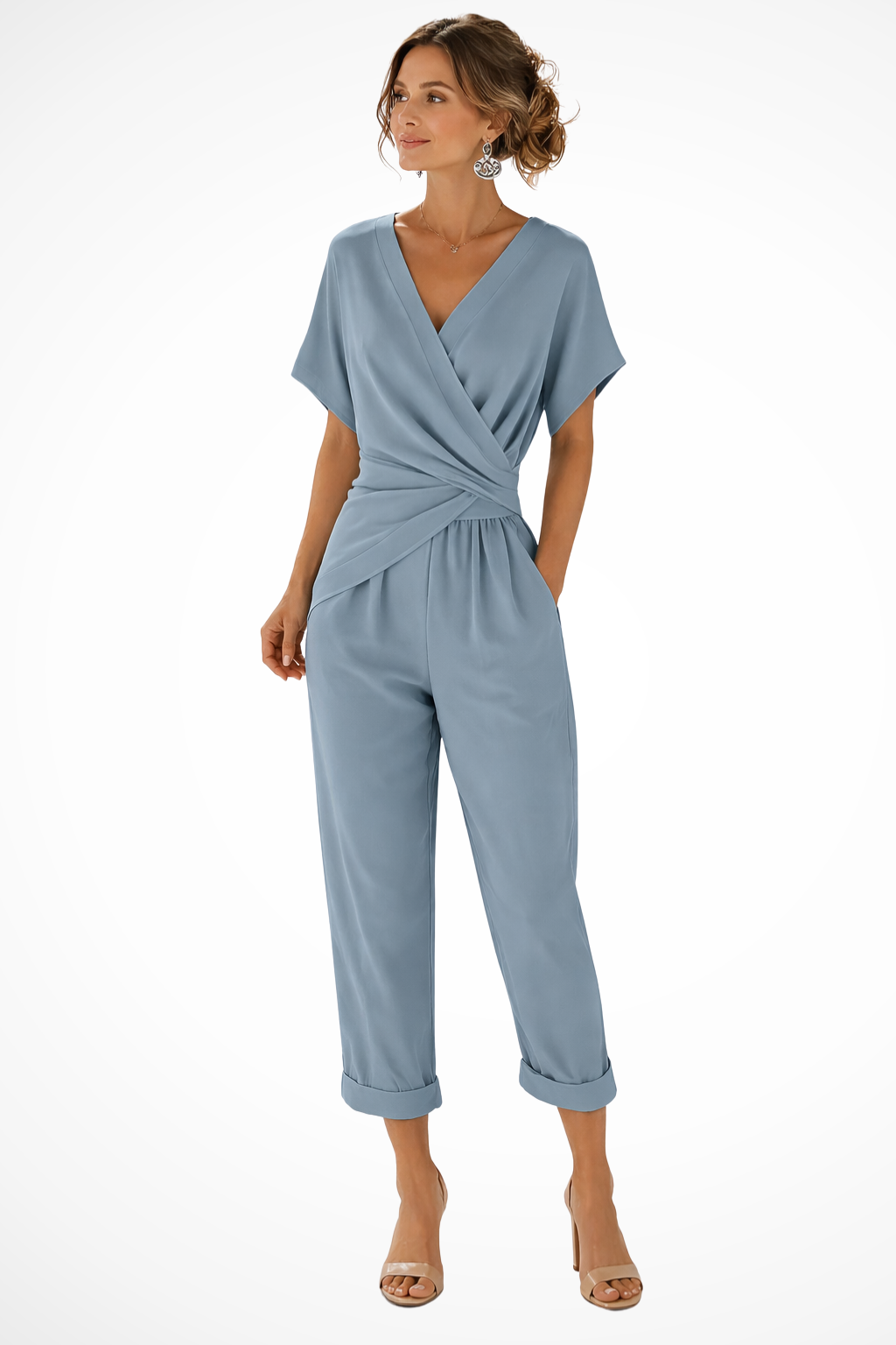 Lucienne Moreau | Dusty Blue Wrap-Front Jumpsuit for Women