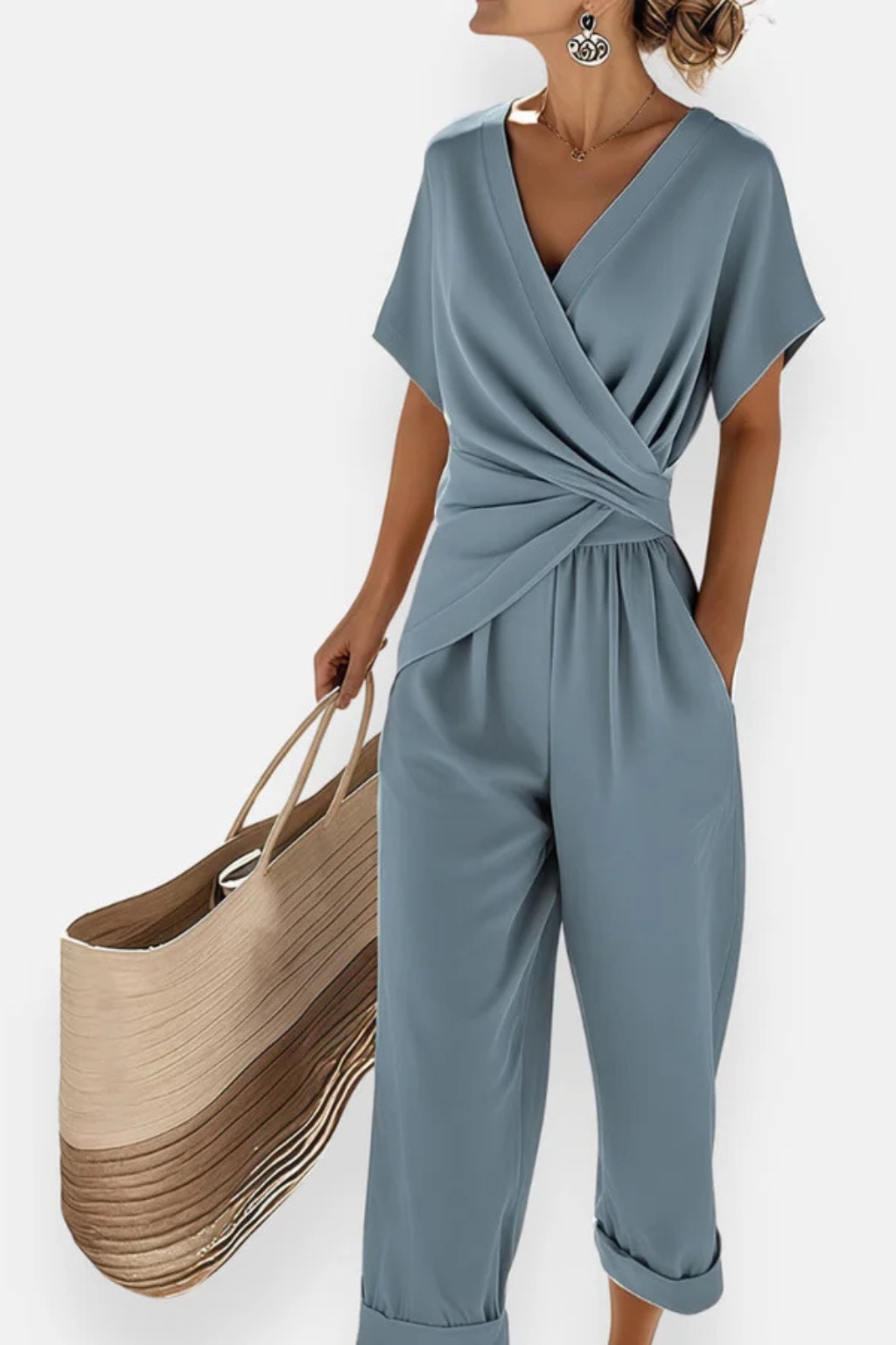 Lucienne Moreau | Dusty Blue Wrap-Front Jumpsuit for Women