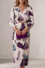 Cecily Hartwood | Watercolour Print Wrap Crop Top & Midi Skirt Set