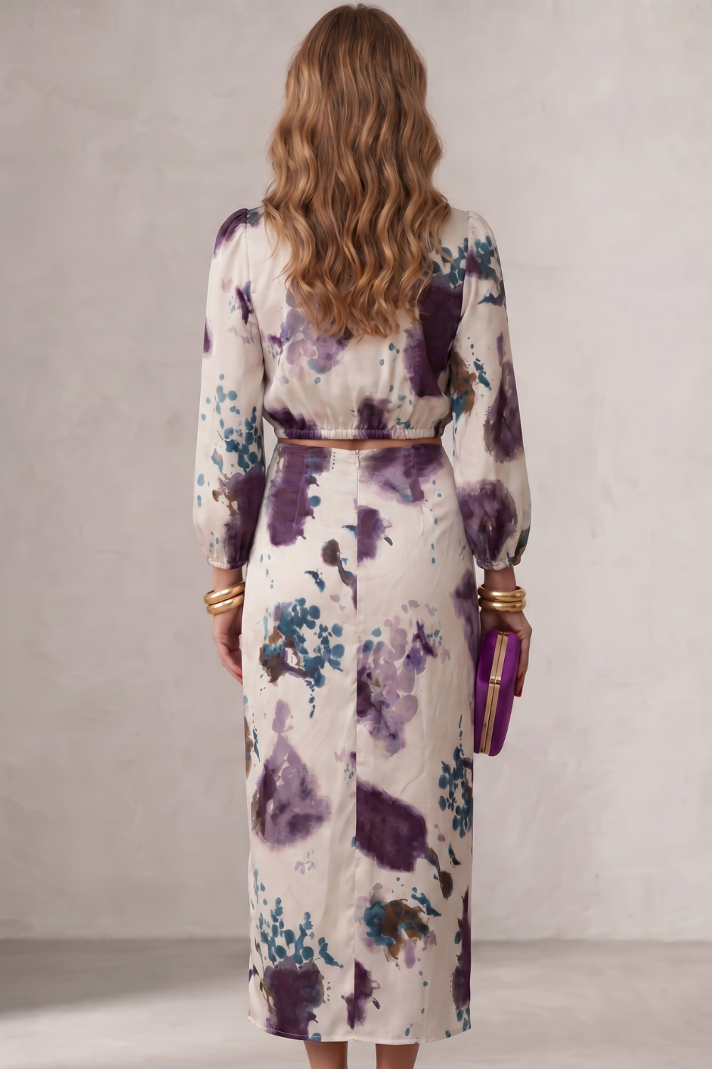 Cecily Hartwood | Watercolour Print Wrap Crop Top & Midi Skirt Set