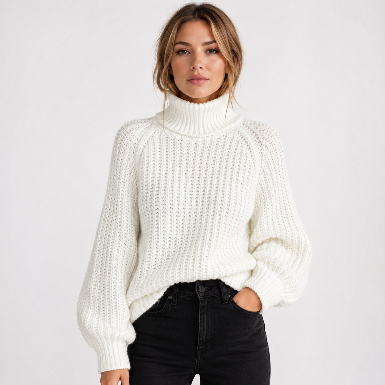 Lydia Campbell | Chunky Knit Turtleneck Sweater in White