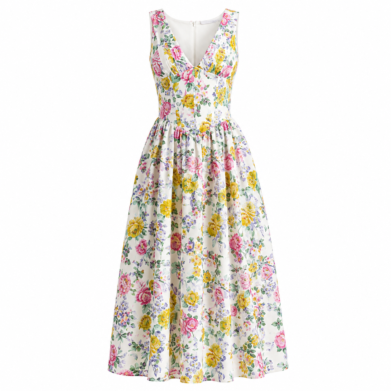 Lydia Campbell | Floral Midi Dress with Plunging V-Neck