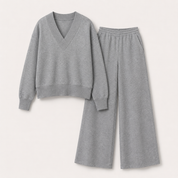 Lydia Campbell | Grey Wide-Leg Lounge Set with V-Neck Sweatshirt