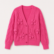Lydia Campbell | Hot Pink Cable Knit Bow Cardigan