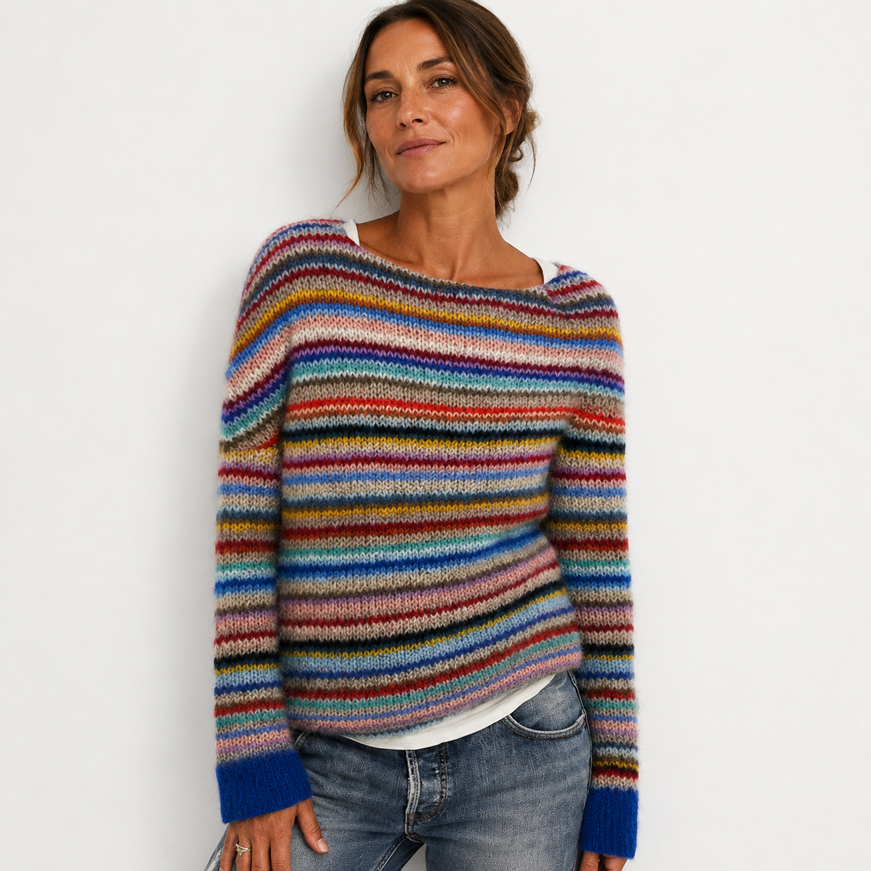 Lydia Campbell | Multicolour Stripe Knit Sweater with Ribbed Cuffs