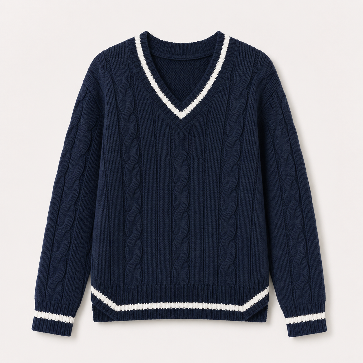 Lydia Campbell | Navy Cable Knit V-Neck Sweater