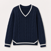 Lydia Campbell | Navy Cable Knit V-Neck Sweater