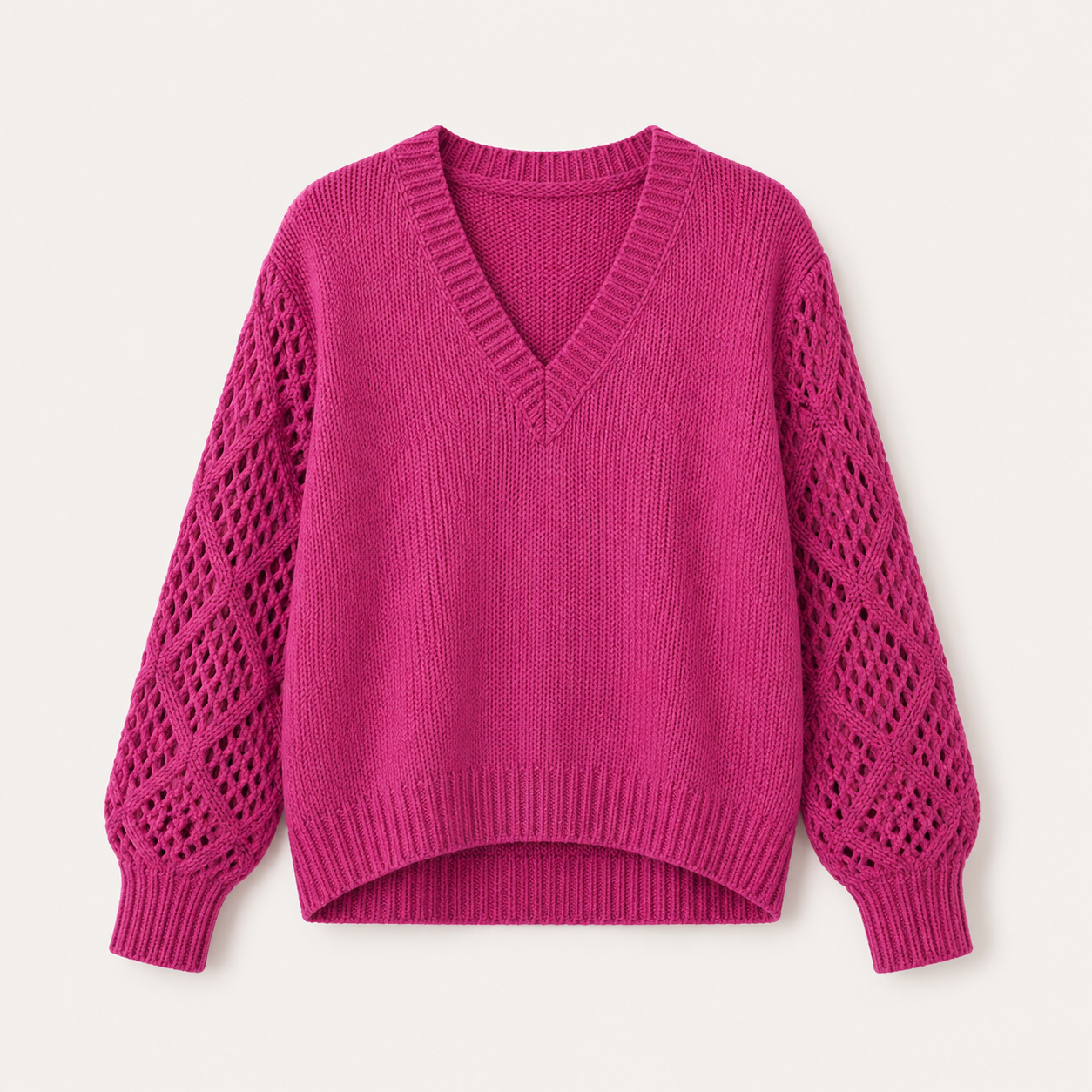 Lydia Campbell | V-Neck Knit Sweater with Crochet Sleeves