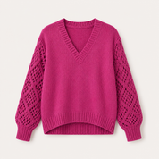 Lydia Campbell | V-Neck Knit Sweater with Crochet Sleeves