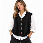 Mabel Atherton | Gilet en maille sans manches avec boutons contrastants
