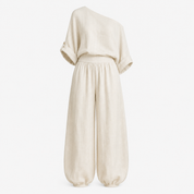 Matilda Roberts | Off-Shoulder Linen-Look Two-Piece Set in Cream