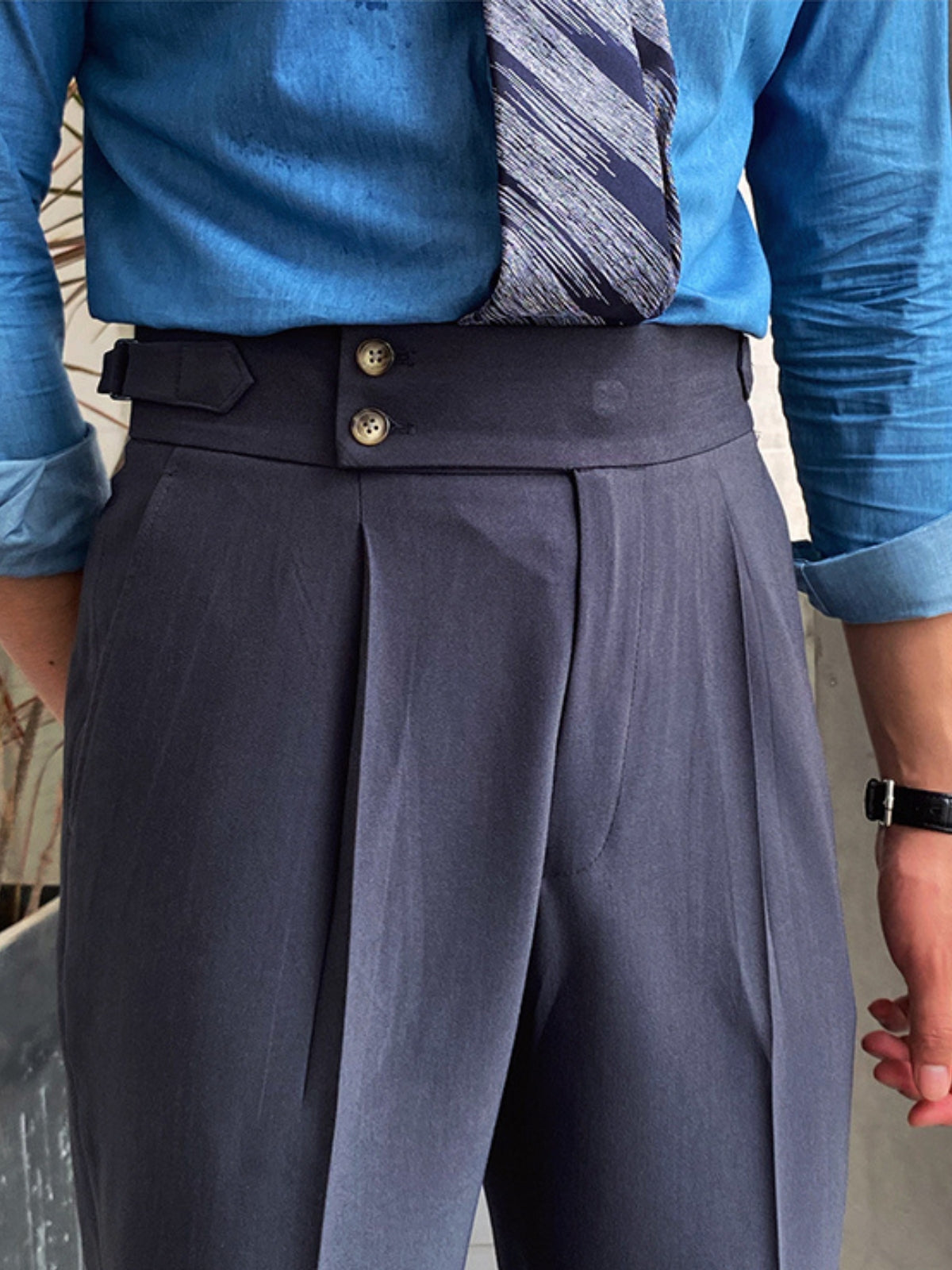 Florian Deschamps | Navy High-Waist Tailored Trousers for Men