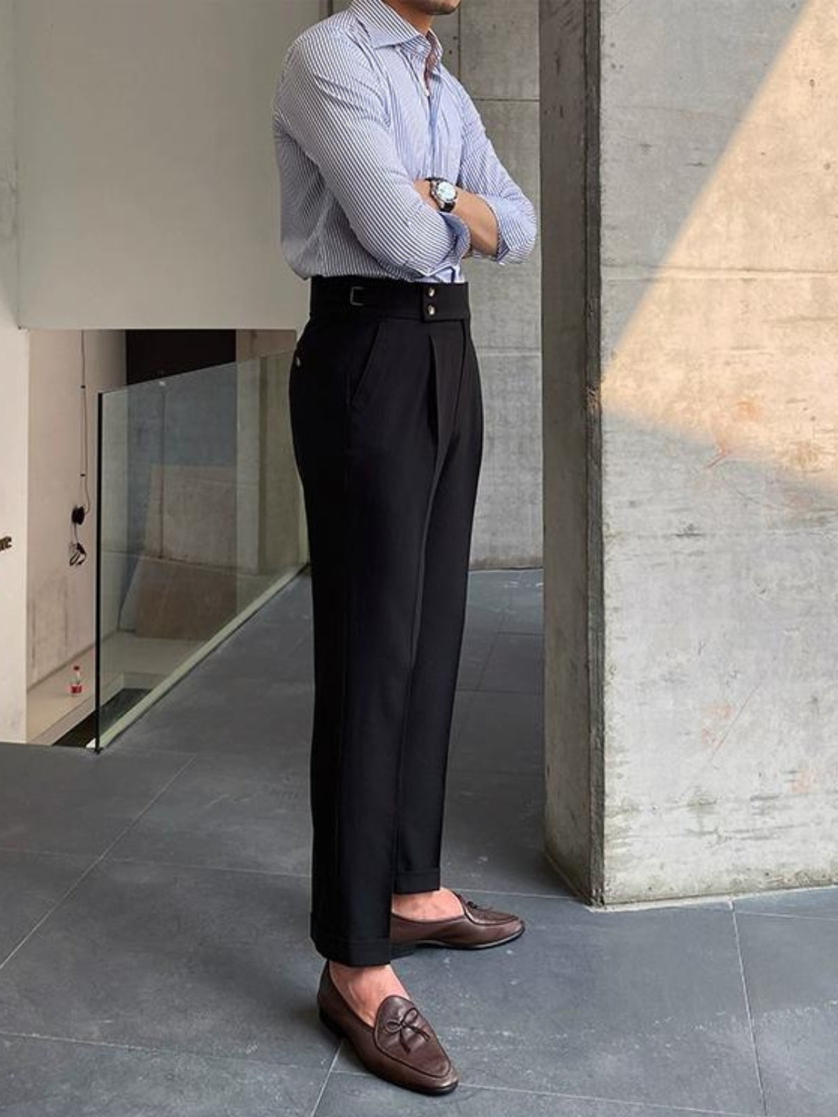 Florian Deschamps | Navy High-Waist Tailored Trousers for Men