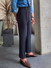 Florian Deschamps | Navy High-Waist Tailored Trousers for Men