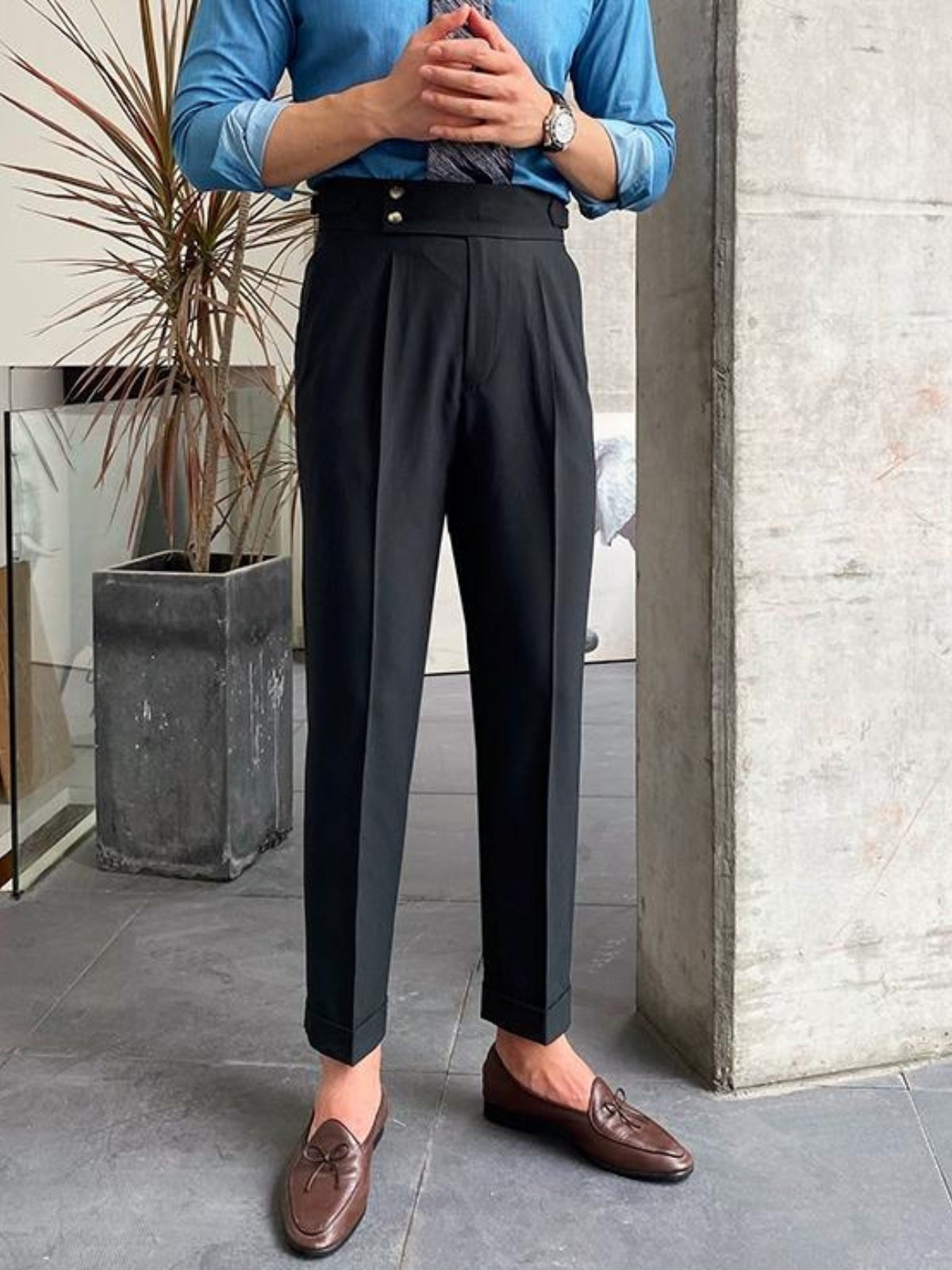 Florian Deschamps | Navy High-Waist Tailored Trousers for Men